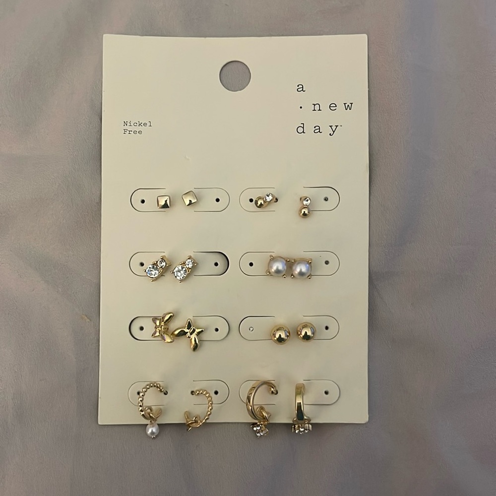 Gold Set of Nickel free earrings, hoops and studs